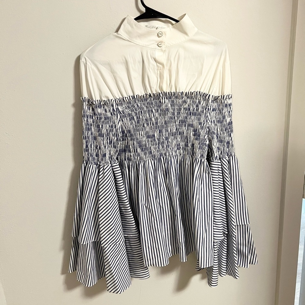 Caroline Constas Ali Layered Striped Smocked Blouse with Bell Sleeves size L - Picture 10 of 11